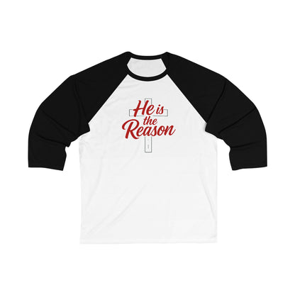 He Is the Reason Baseball Tee — Christian Christmas Raglan