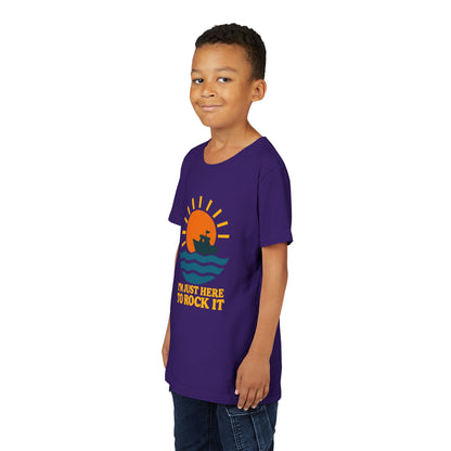 Youth Short Sleeve Tee - I'm Just Here to Rock It, Fun Summer Shirt, Kid's Beach Tee, Gift for Young Explorers, Adventure Outfit