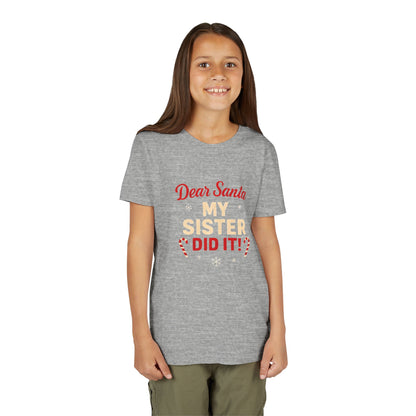 Kids' Christmas Tee — “Dear Santa My Sister Did It!” Holiday Shirt