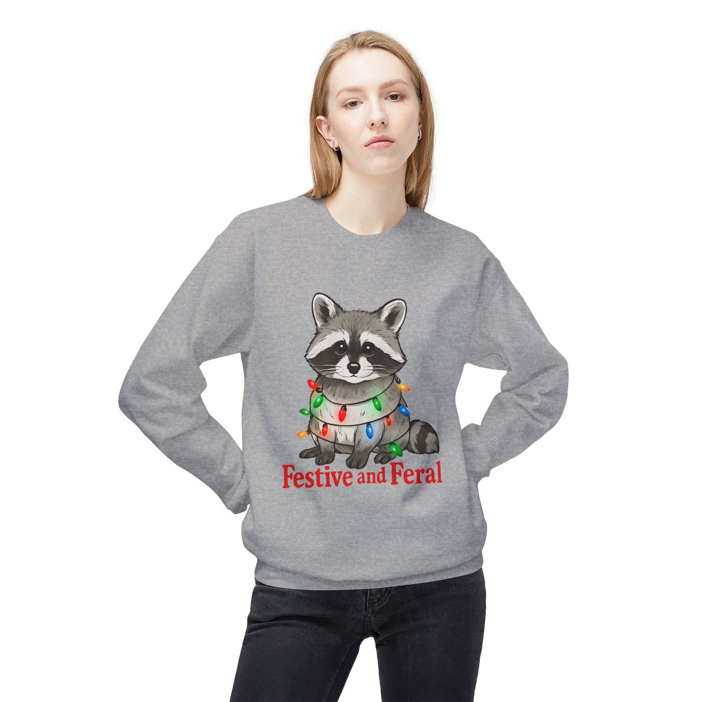 Festive and Feral Raccoon Crewneck Sweatshirt