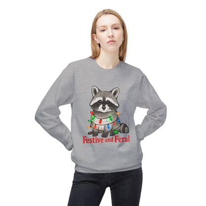 Festive and Feral Raccoon Crewneck Sweatshirt