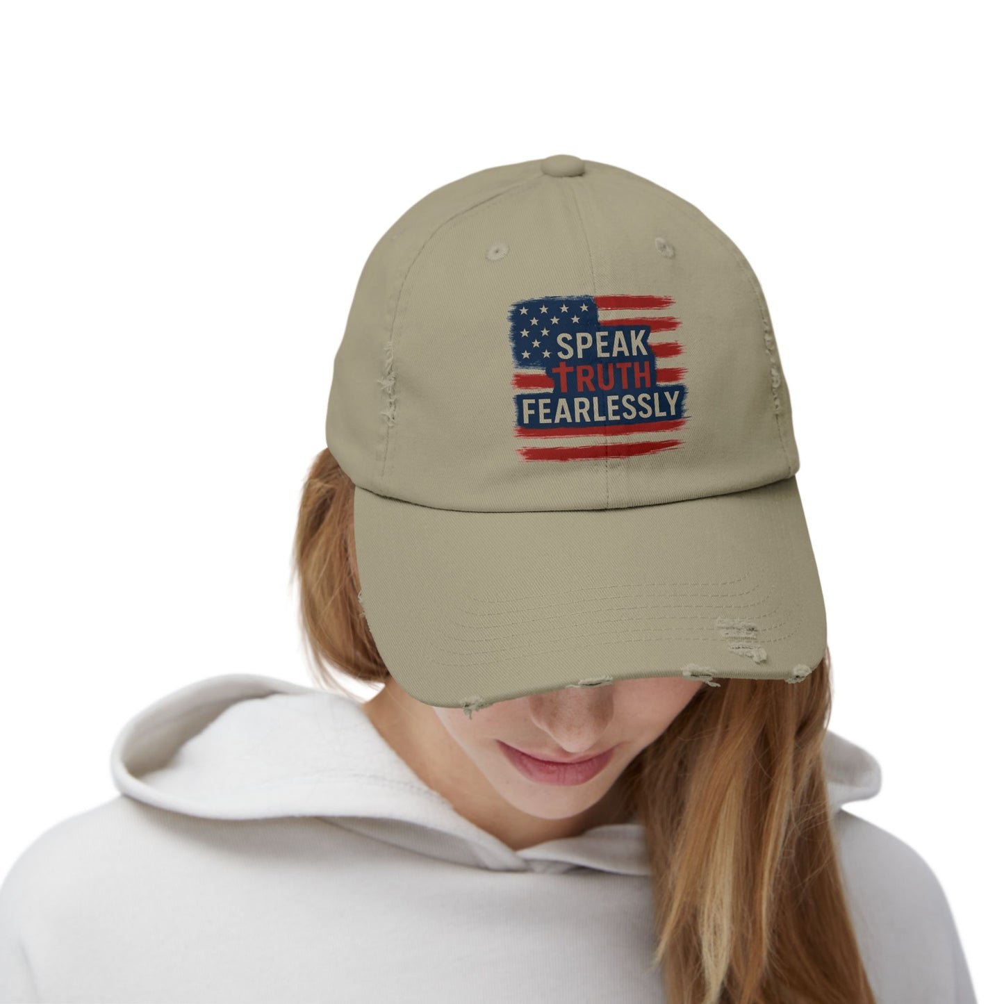 Unisex Distressed Cap with 'Speak Truth Fearlessly' Design, Casual Hat, American Flag Cap, Patriotic Gift, Everyday Wear