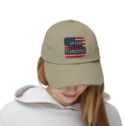 Unisex Distressed Cap with 'Speak Truth Fearlessly' Design, Casual Hat, American Flag Cap, Patriotic Gift, Everyday Wear
