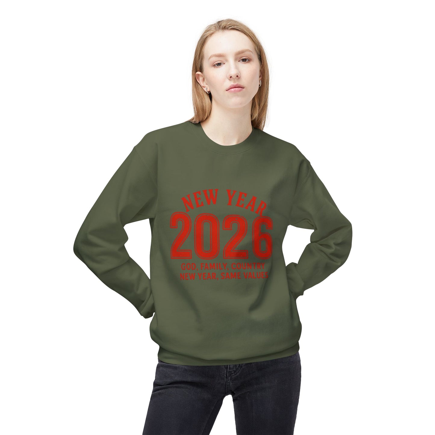 2026 New Year Crewneck Sweatshirt — "God, Family, Country" Holiday Pullover