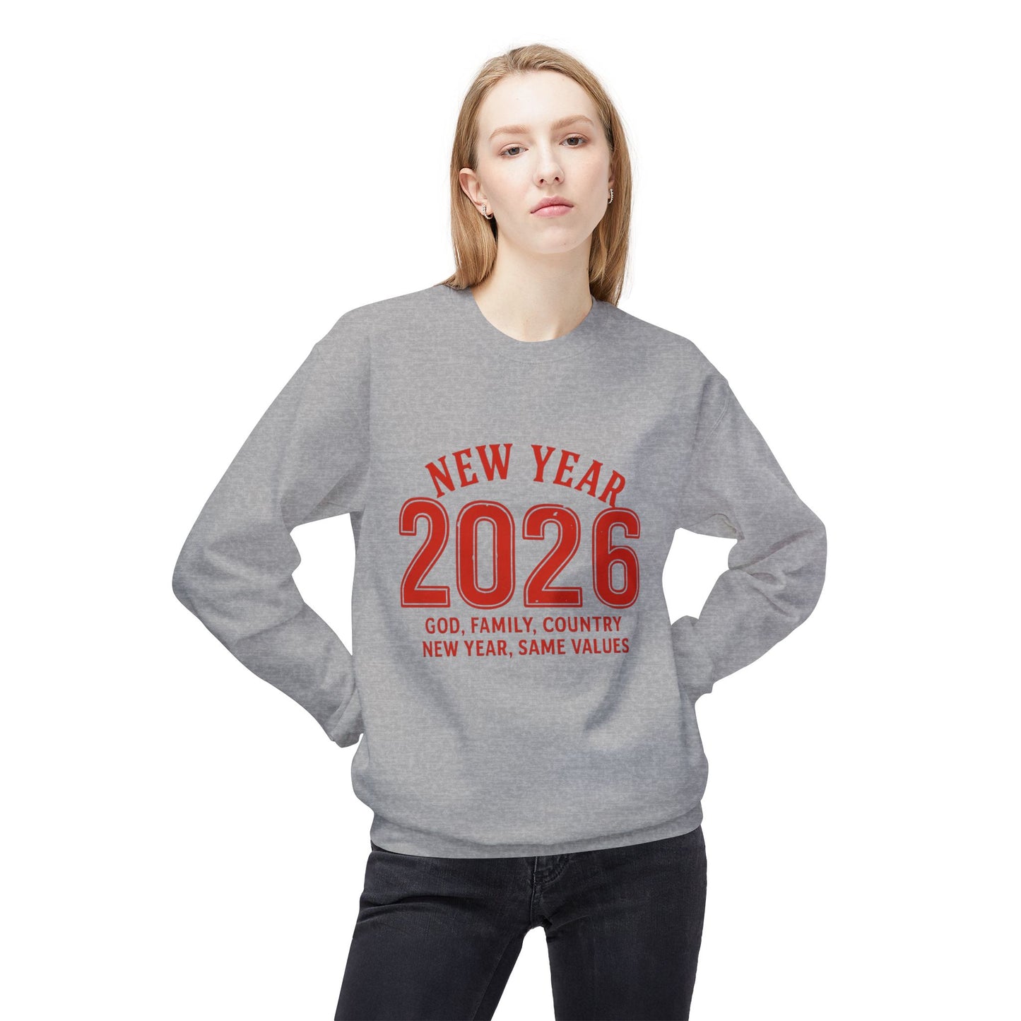 2026 New Year Crewneck Sweatshirt — "God, Family, Country" Holiday Pullover