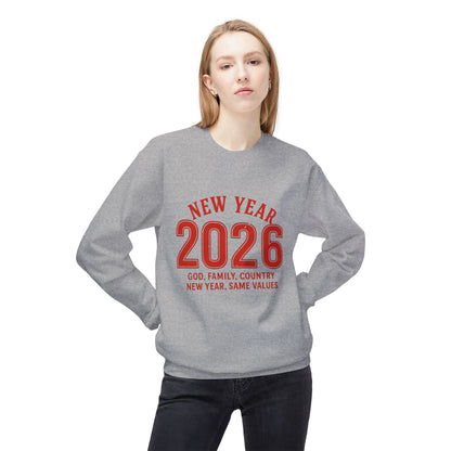 2026 New Year Crewneck Sweatshirt — "God, Family, Country" Holiday Pullover