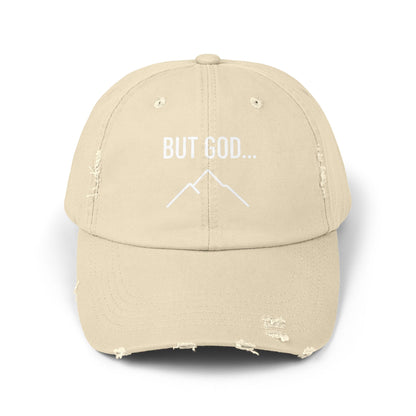 Unisex Distressed Cap with Inspirational Quote , Mountain Theme, Perfect for Outdoors, Gifts, Casual Wear, Faith-Based Apparel