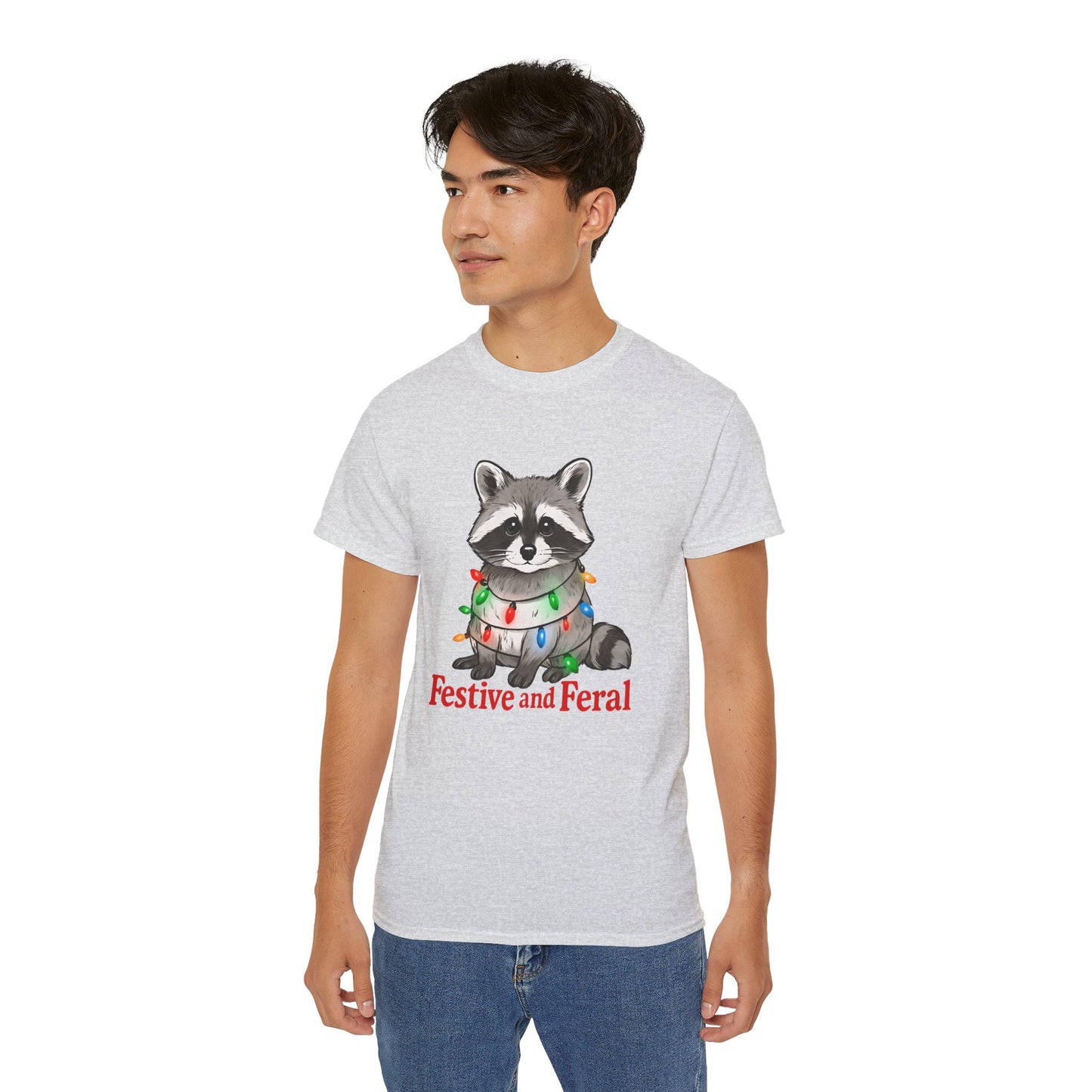 Festive and Feral Raccoon Christmas Tee