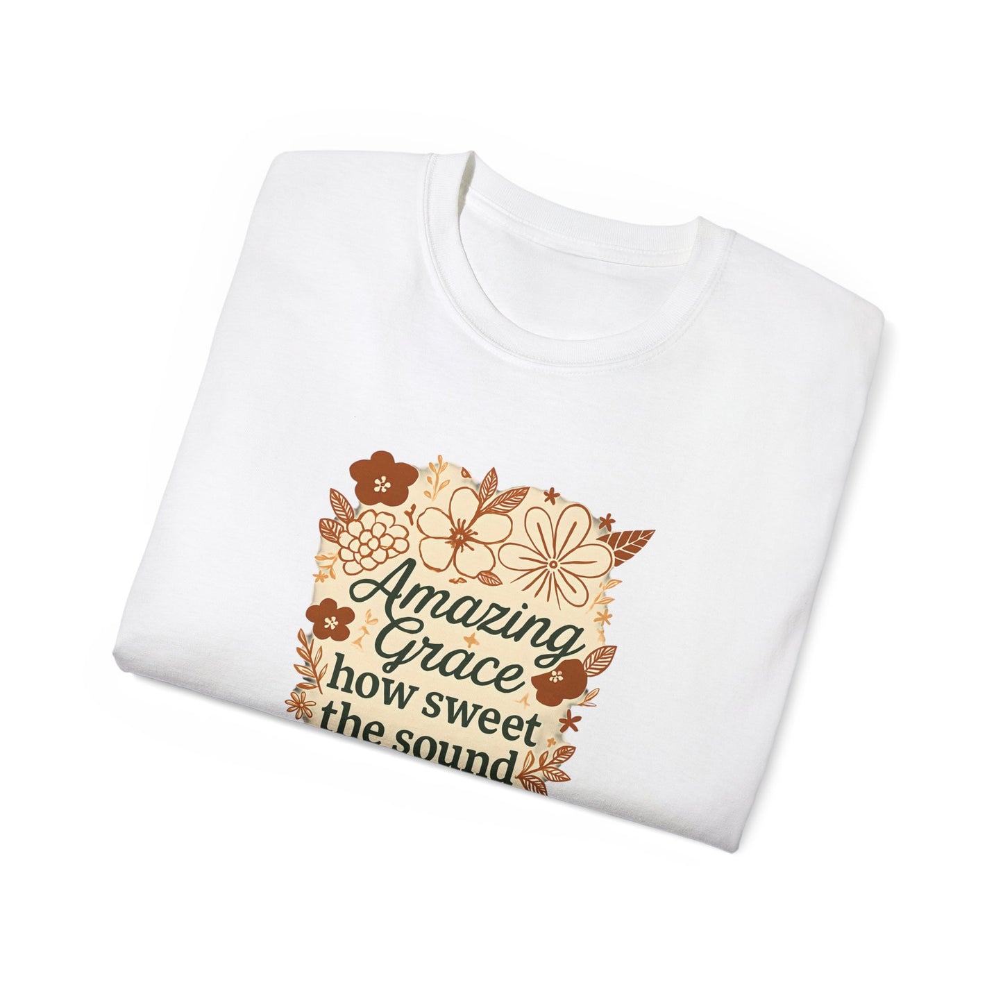 Amazing Grace Floral Unisex Ultra Cotton Tee, Vintage T-Shirt, Gift for Music Lovers, Spiritual Apparel, Heartwarming Quote Tee