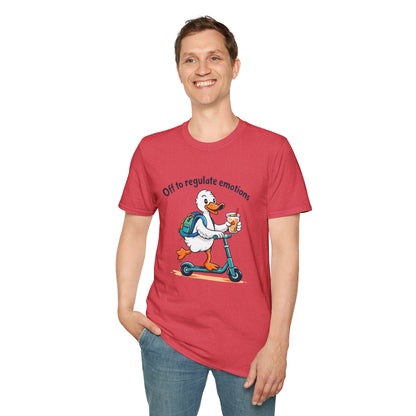 Duck on Scooter T-Shirt — "Off to regulate emotions" Cute Mental Health Tee