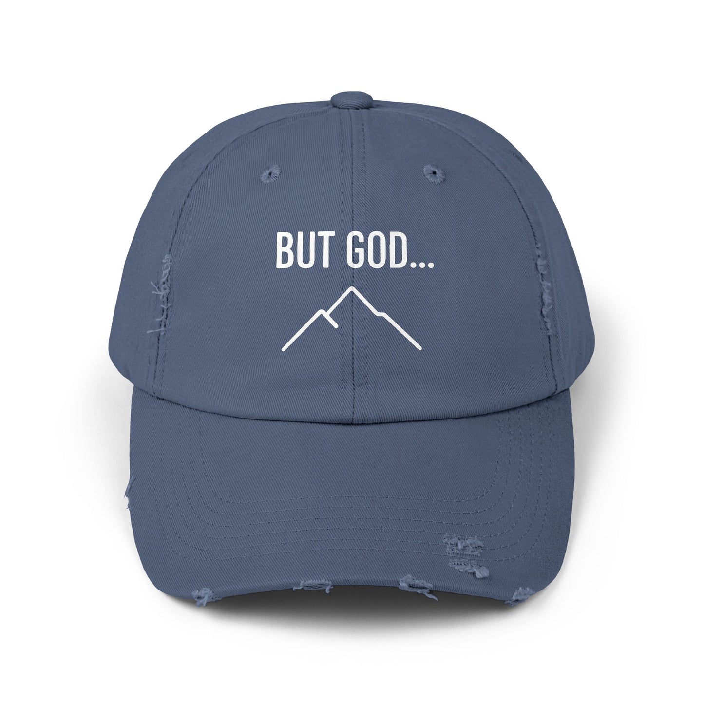 Unisex Distressed Cap with Inspirational Quote , Mountain Theme, Perfect for Outdoors, Gifts, Casual Wear, Faith-Based Apparel