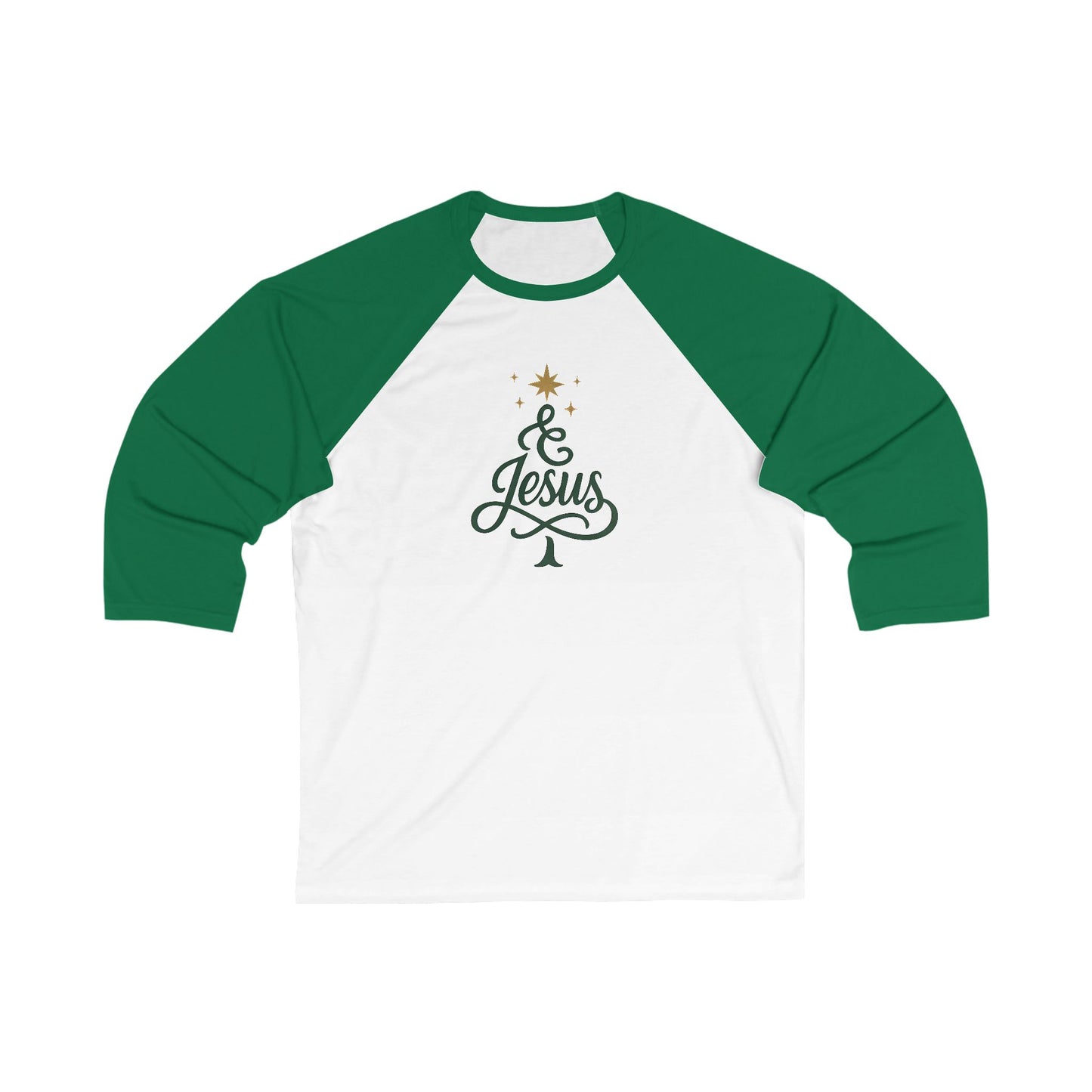 Baseball Tee – Christmas Tree "Jesus" Raglan Tee (Green & White)