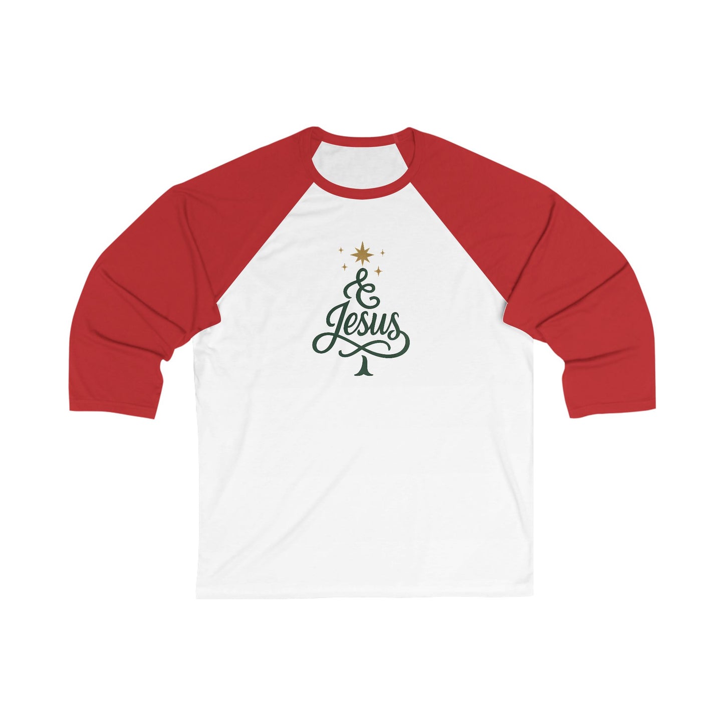 Baseball Tee – Christmas Tree "Jesus" Raglan Tee (Green & White)