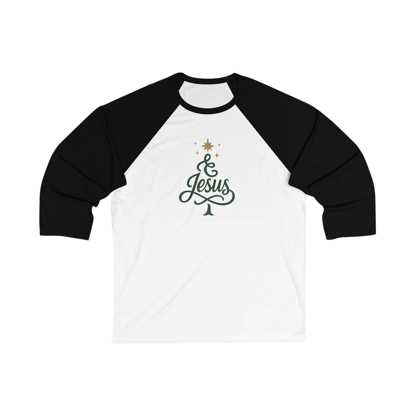 Baseball Tee – Christmas Tree "Jesus" Raglan Tee (Green & White)