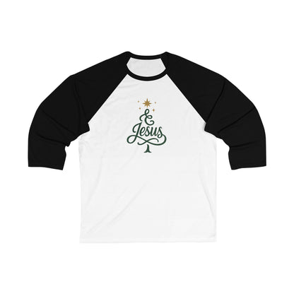 Baseball Tee – Christmas Tree "Jesus" Raglan Tee (Green & White)