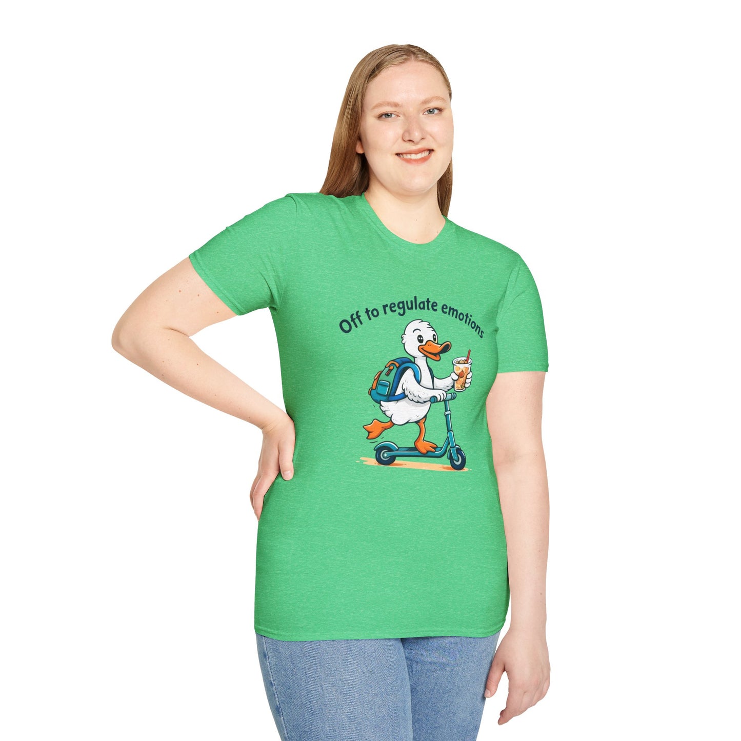 Duck on Scooter T-Shirt — "Off to regulate emotions" Cute Mental Health Tee