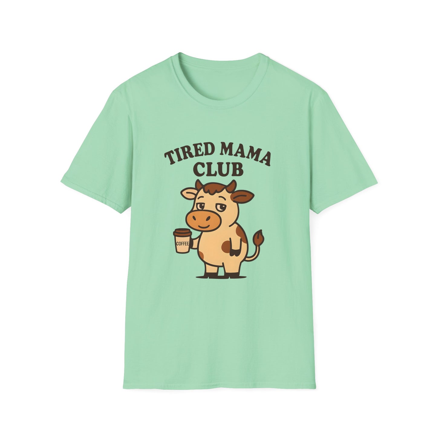 Tired Mama Club T-Shirt, Funny Mom Tee, Gift for New Moms, Relaxed Casual Wear, Mother’s Day Apparel, Cow Graphic Tee
