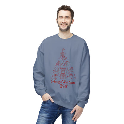 Merry Christmas Y'all Crewneck Sweatshirt — Southern Holiday Tree Design
