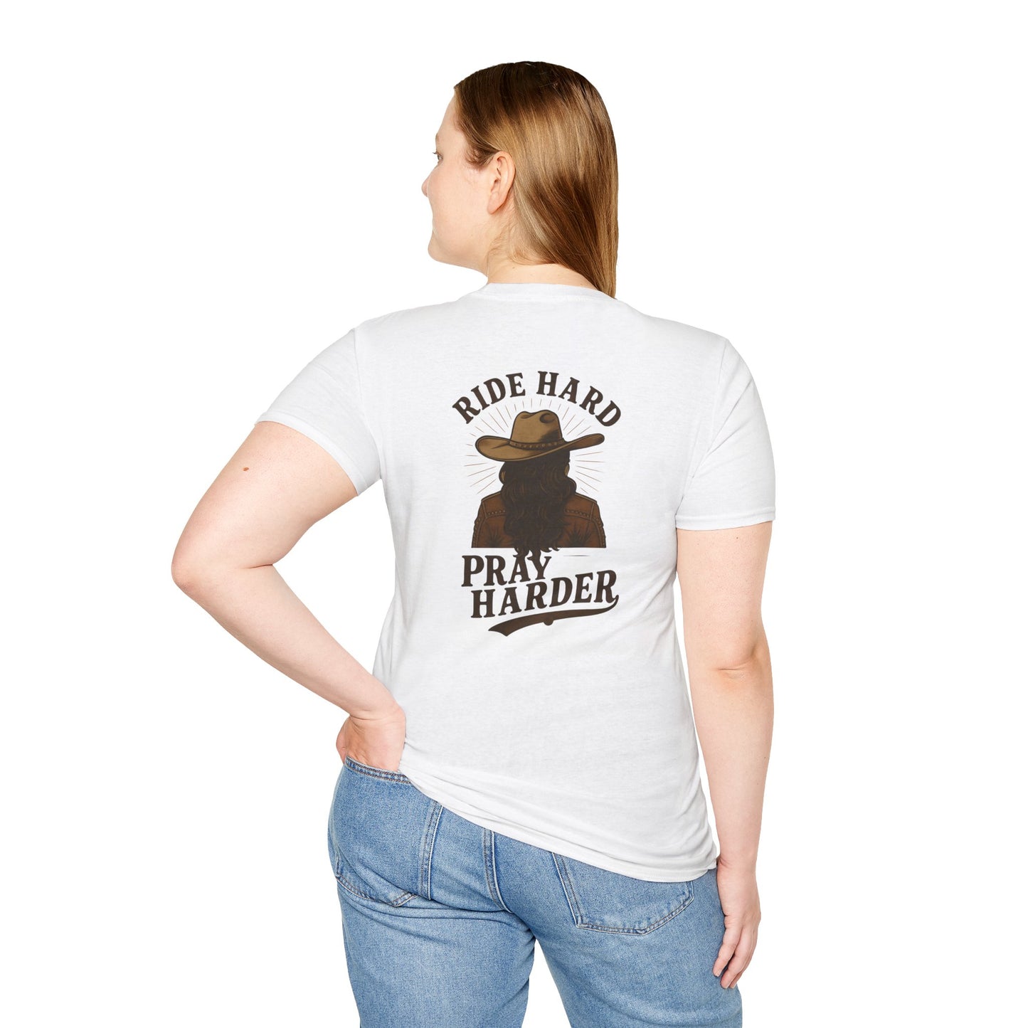 Ride Hard Pray Harder T-Shirt - Unisex Casual Tee, Western Style Apparel, Gift for Cowboys, Inspirational Shirt, Everyday Wear