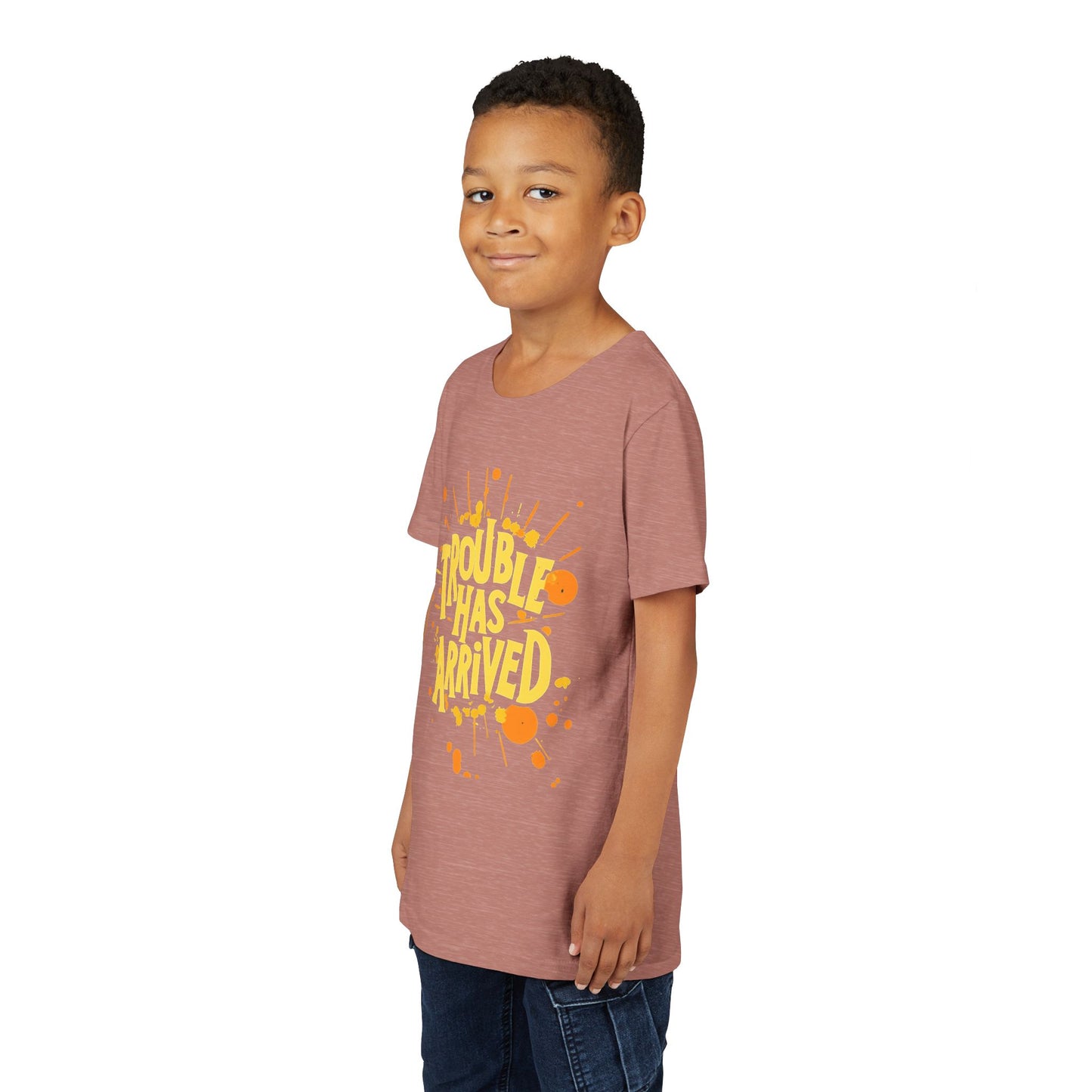Youth Tee: "Trouble Has Arrived" - Fun, Playful Shirt for Kids, Perfect for Birthdays, Parties, Summer, Everyday Wear, Gift Ideas
