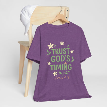 Trust God's Timing Tee, Inspirational Short Sleeve Shirt, Faith-Based Apparel, Gift for Believers, Bible Verse Tee, Everyday Wear