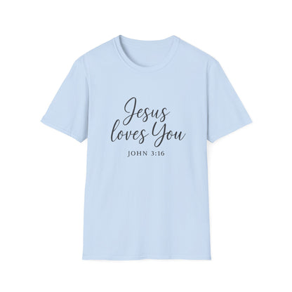Faith-Inspired Unisex Softstyle T-Shirt | Jesus Loves You | Christian Apparel, Gift, Devotional Wear, Casual Tee
