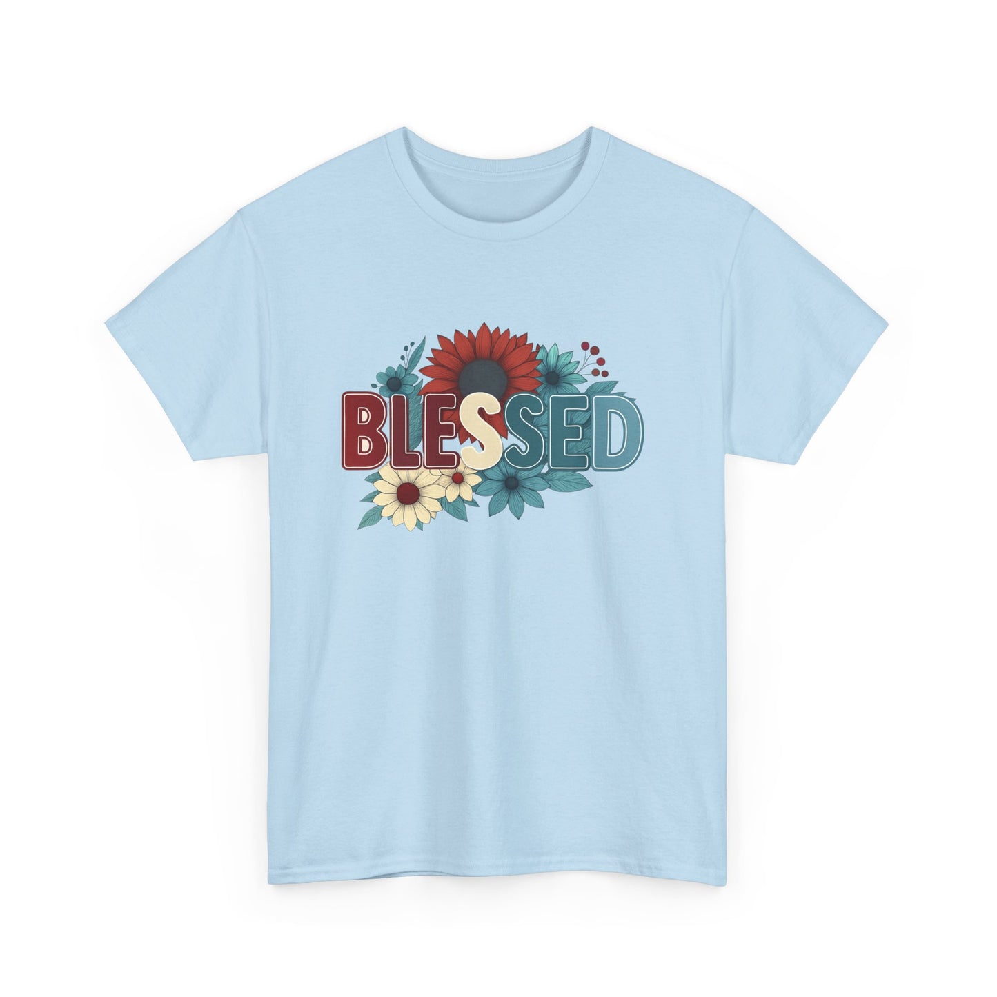 Blessed Floral Unisex Heavy Cotton Tee, Inspirational Shirt, Spring Fashion, Gift for Her, Casual Outfit, Everyday Wear