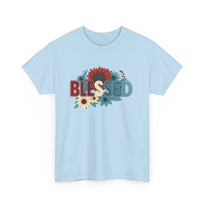 Blessed Floral Unisex Heavy Cotton Tee, Inspirational Shirt, Spring Fashion, Gift for Her, Casual Outfit, Everyday Wear