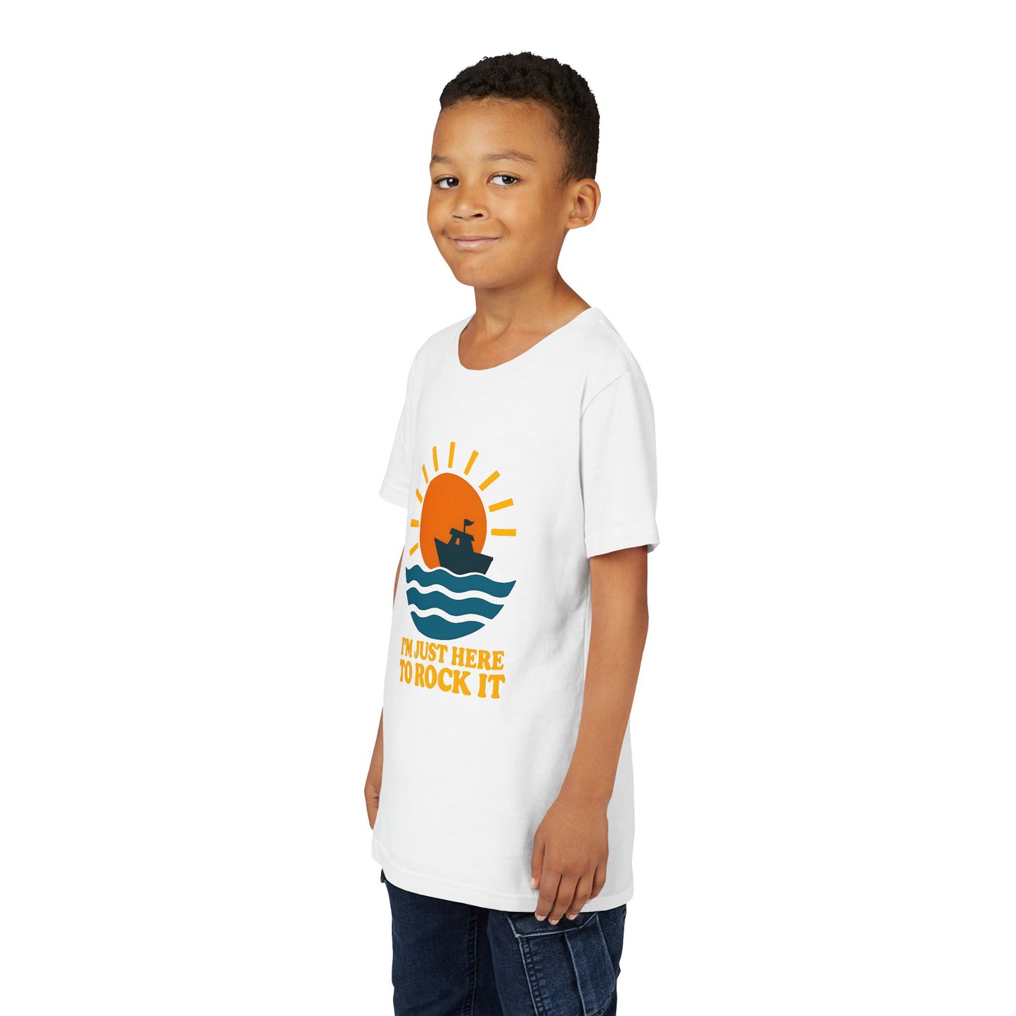 Youth Short Sleeve Tee - I'm Just Here to Rock It, Fun Summer Shirt, Kid's Beach Tee, Gift for Young Explorers, Adventure Outfit