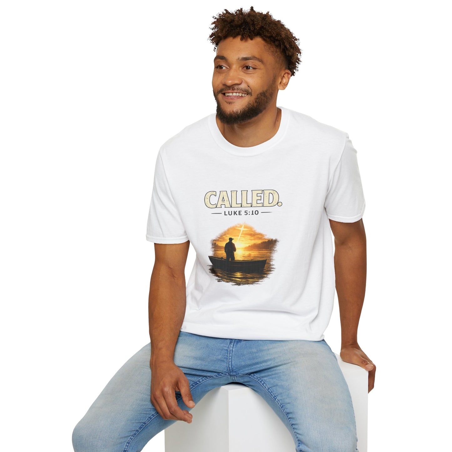 Called Luke 5:10 Fishing Christian T-Shirt — Sunset Silhouette Faith Tee