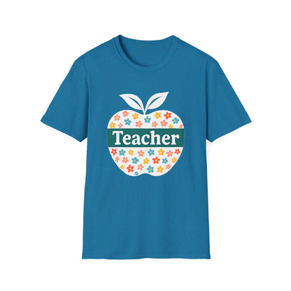 Teacher Appreciation Orange T-Shirt, Gift for Educators, School Spirit Wear, Teacher's Day, Floral Design, Unisex Softstyle Tee