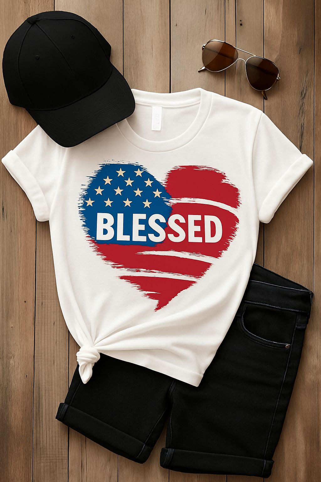 Patriotic Blessed Heart T-Shirt, Unisex T-Shirt, July 4th Shirt, Gift for Veterans, Casual Tee, Everyday Wear