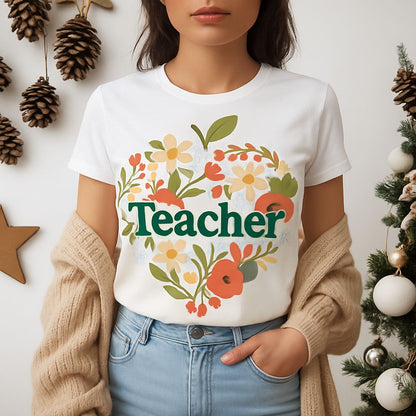 Floral Teacher T-Shirt | Perfect Gift for Educators, Back to School, Teacher Appreciation, Classroom Wear, Cute Teacher Shirts
