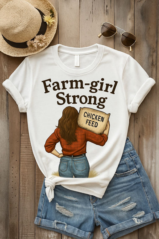 Farm-Girl Strong T-Shirt, Unisex Softstyle Tee, Country Life Apparel, Gift for Farmers, Farm-Themed Clothing, Cute Farm T-Shirt