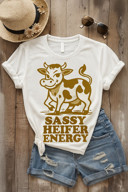 Sassy Heifer Energy T-Shirt, Funny Cow Shirt, Unisex Graphic Tee, Animal Lover Gift, Farm Life Apparel, Country Humor Fashion