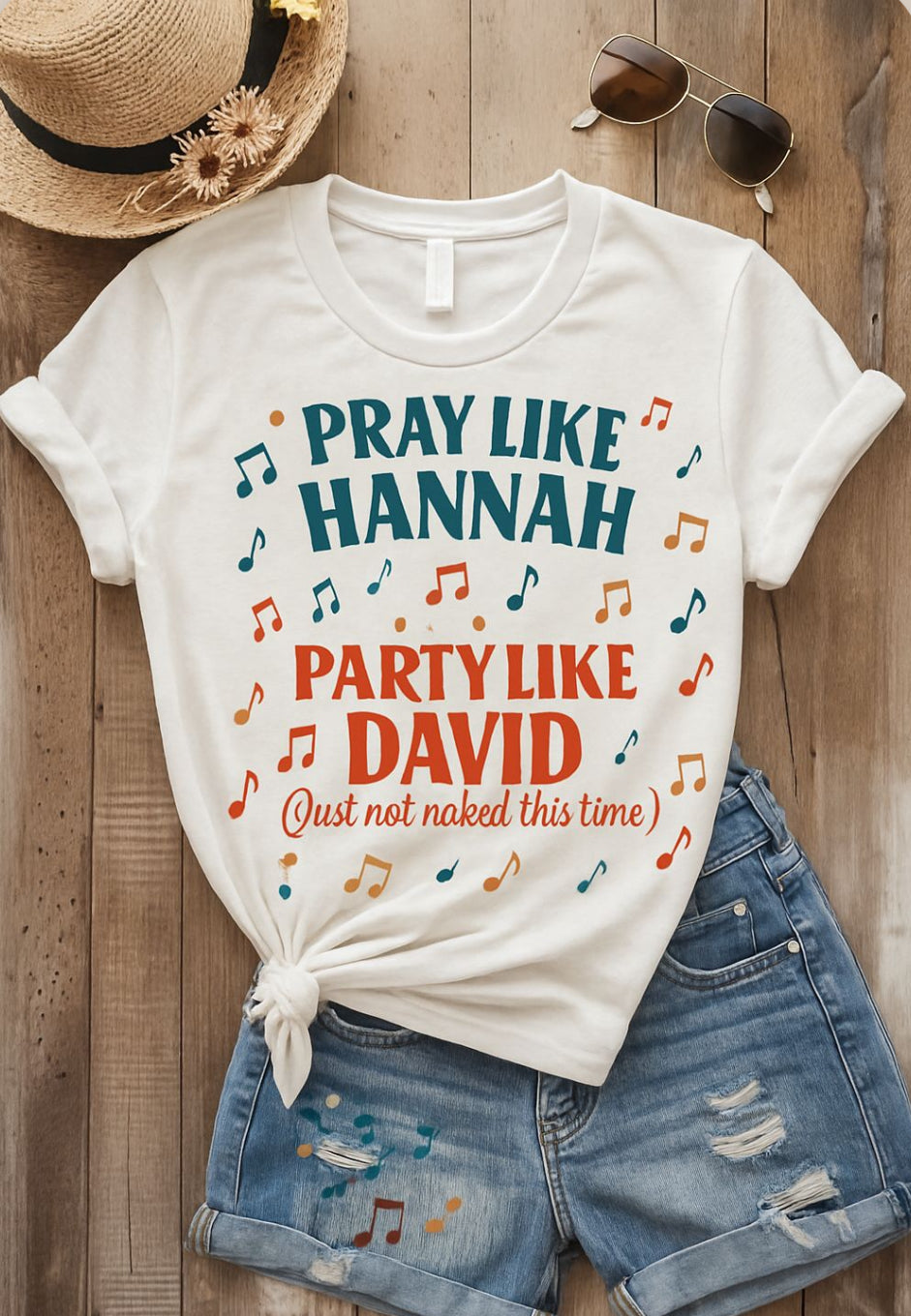 Funny Christian T-Shirt | Pray Like Hannah Party Like David | Gift for Believers, Church Events, Casual Wear, Birthday Celebration, Humor