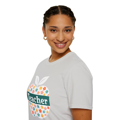 Teacher Appreciation Orange T-Shirt, Gift for Educators, School Spirit Wear, Teacher's Day, Floral Design, Unisex Softstyle Tee