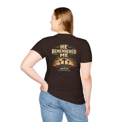 He Remembered Me T-Shirt — Christian Faith Crosses Design (Luke 23:42)