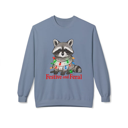 Festive and Feral Raccoon Crewneck Sweatshirt