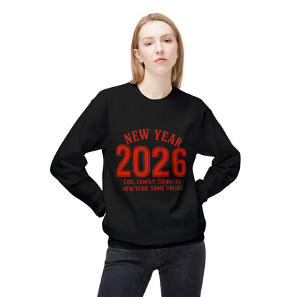 2026 New Year Crewneck Sweatshirt — "God, Family, Country" Holiday Pullover