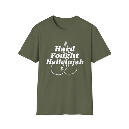 Hard Fought Hallelujah T-Shirt, Funny Graphic Tee, Unisex Casual Wear, Gift for Boxers, Sporty Style, Motivational Shirt