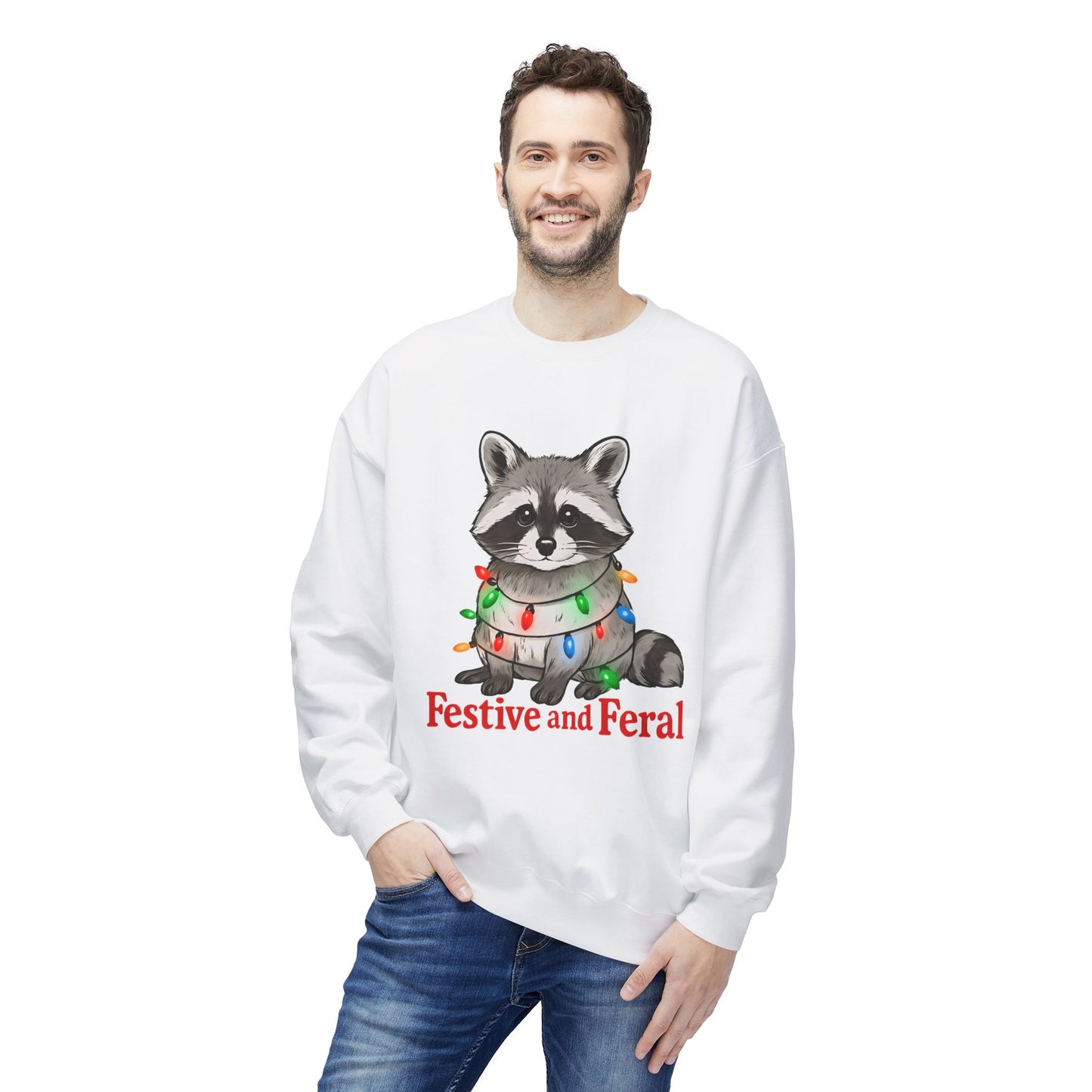 Festive and Feral Raccoon Crewneck Sweatshirt