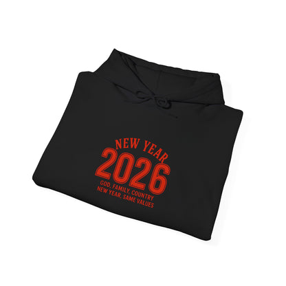 2026 New Year Hoodie - Minimal Red Celebration Sweatshirt