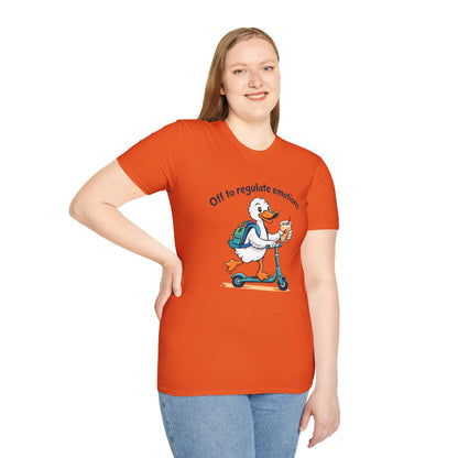 Duck on Scooter T-Shirt — "Off to regulate emotions" Cute Mental Health Tee