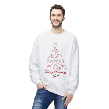 Merry Christmas Y'all Crewneck Sweatshirt — Southern Holiday Tree Design