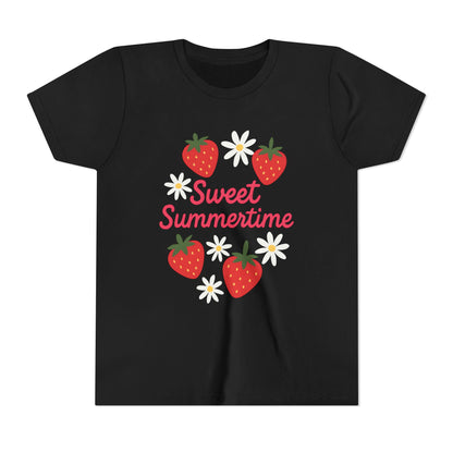 Sweet Summertime Youth Tee, Kids Summer Shirt, Strawberry Graphic Tee, Fun Gift for Children, Seasonal Apparel