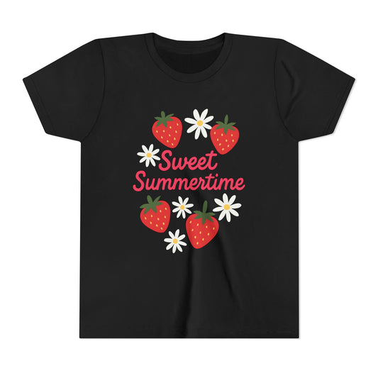 Sweet Summertime Youth Tee, Kids Summer Shirt, Strawberry Graphic Tee, Fun Gift for Children, Seasonal Apparel