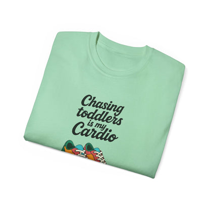 Chasing Toddlers Is My Cardio Unisex Ultra Cotton Tee, Funny Parent Shirt, Gift for Moms and Dads, Casual Wear, Toddler Parenting Humor