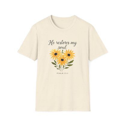 Floral Inspirational T-Shirt - He Restores My Soul, Thoughtful Gift for Comfort, Faith Apparel, Religious Wear, Everyday Inspiration