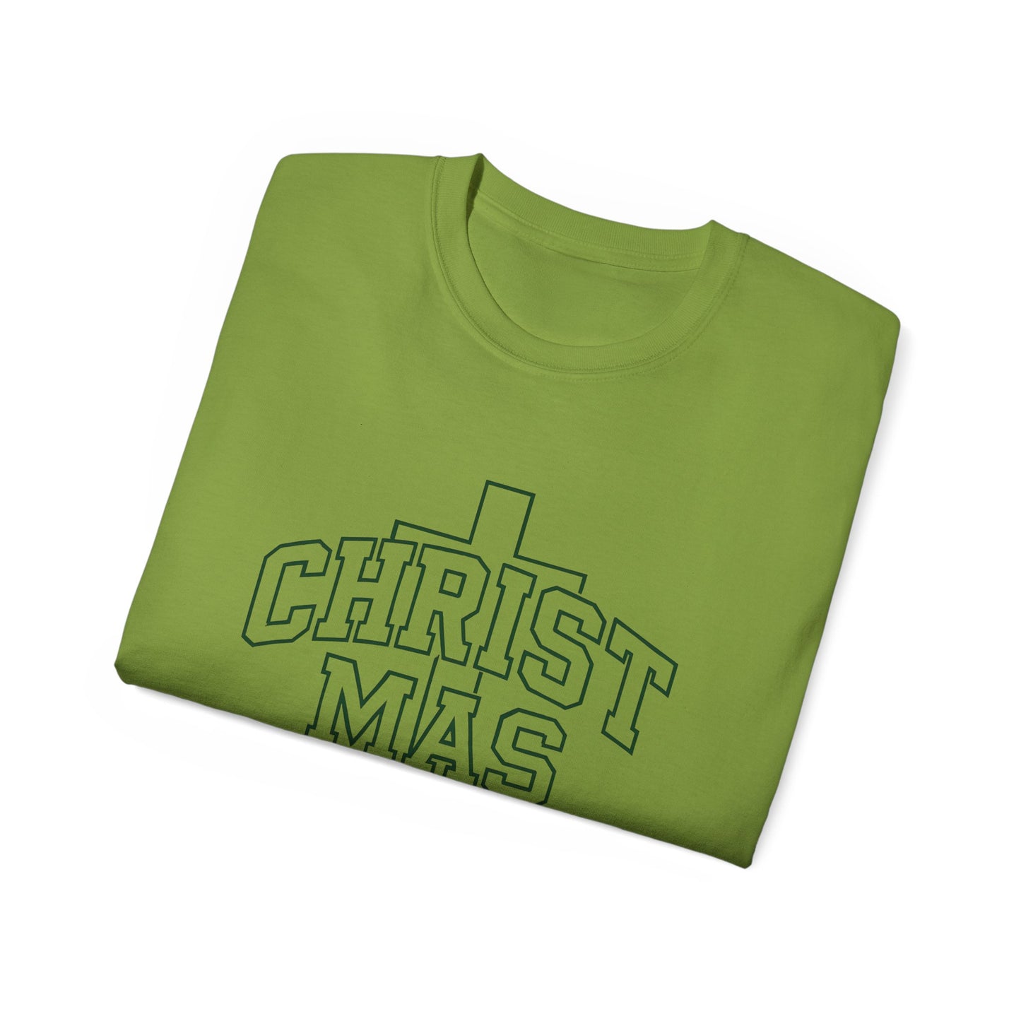 Christmas Cross T‑Shirt — 'CHRISTMAS' Outline Graphic Tee